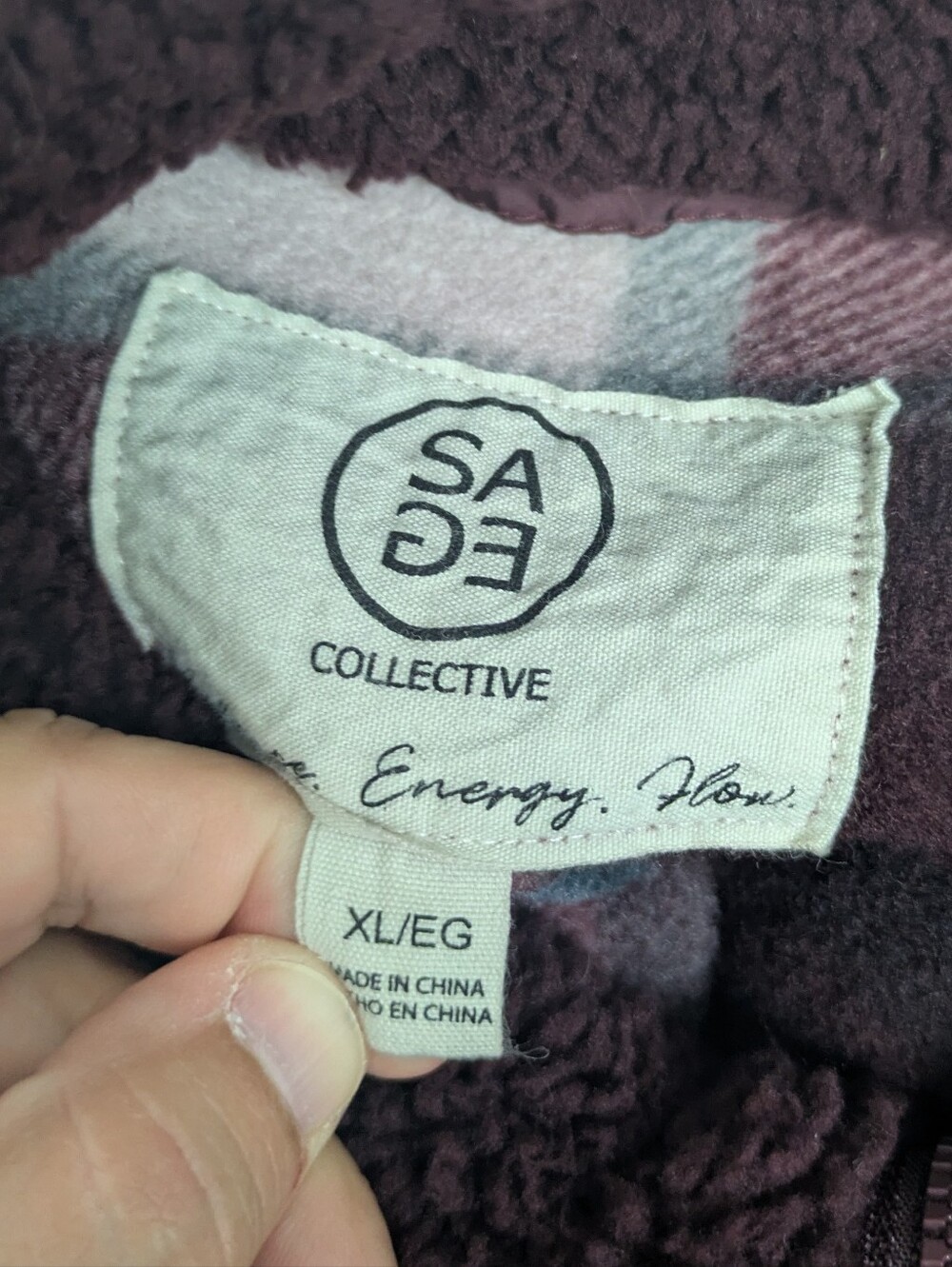 SAGE Collective Burgundy Fleece Cozy Plaid Lined  Sleeveless Vest XL - Picture 7 of 9